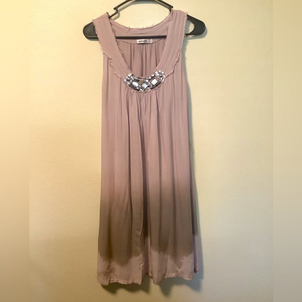 MUR MUR Embellished Neckline‎ Sleeveless Dress Taupe Size L